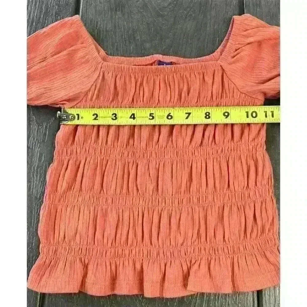 Old Navy Girls Smocked Crop Top Size Small 6-7 Orange Short Puff Sleeve